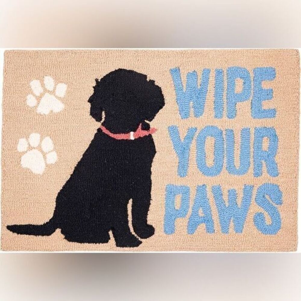 NWT Simply Southern "Wipe Your Paws" Black Dog Paw Prints Accent Rug 30" x 20"